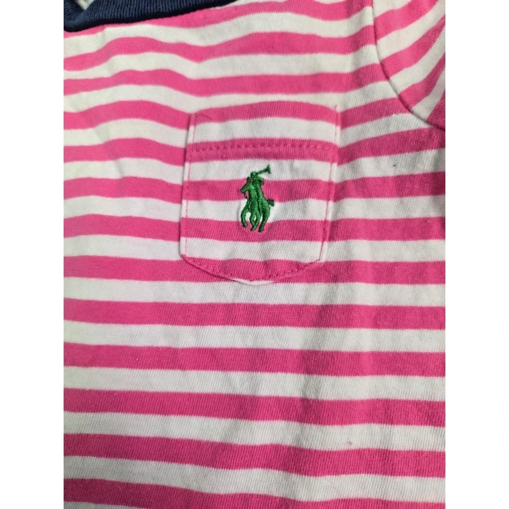 Ralph Lauren Baby Girl 3 months Pink Striped Dress Blue Eyelet‎ Peplum Hem Logo